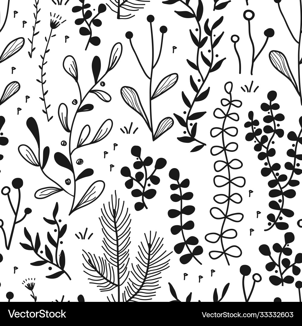 Seamless border with doodle forest Vector Image