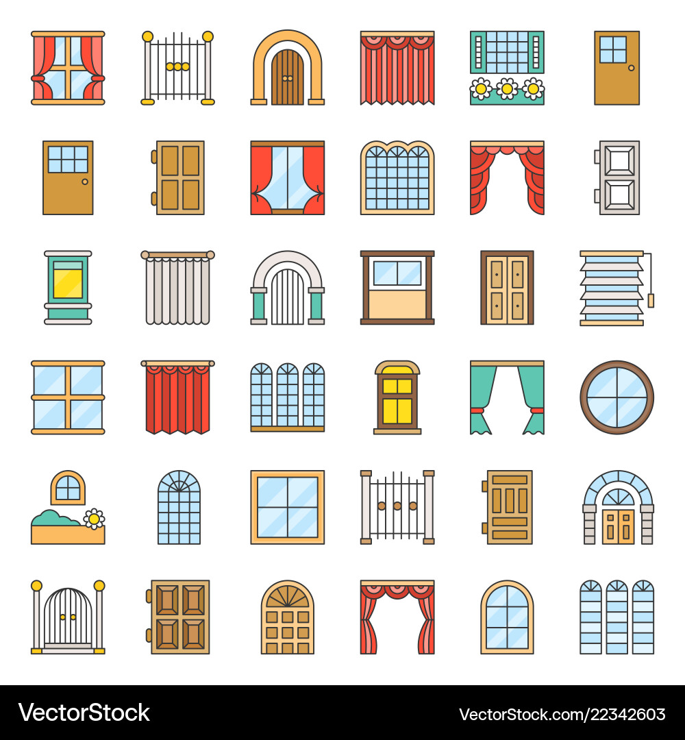 Vintage Door & Window Icon Set Royalty Free Vector Image
