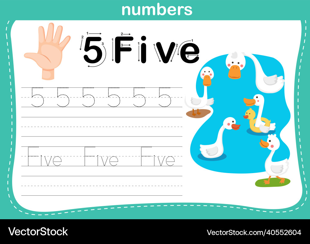 Counting Ducks - Number Exercise Vector Image