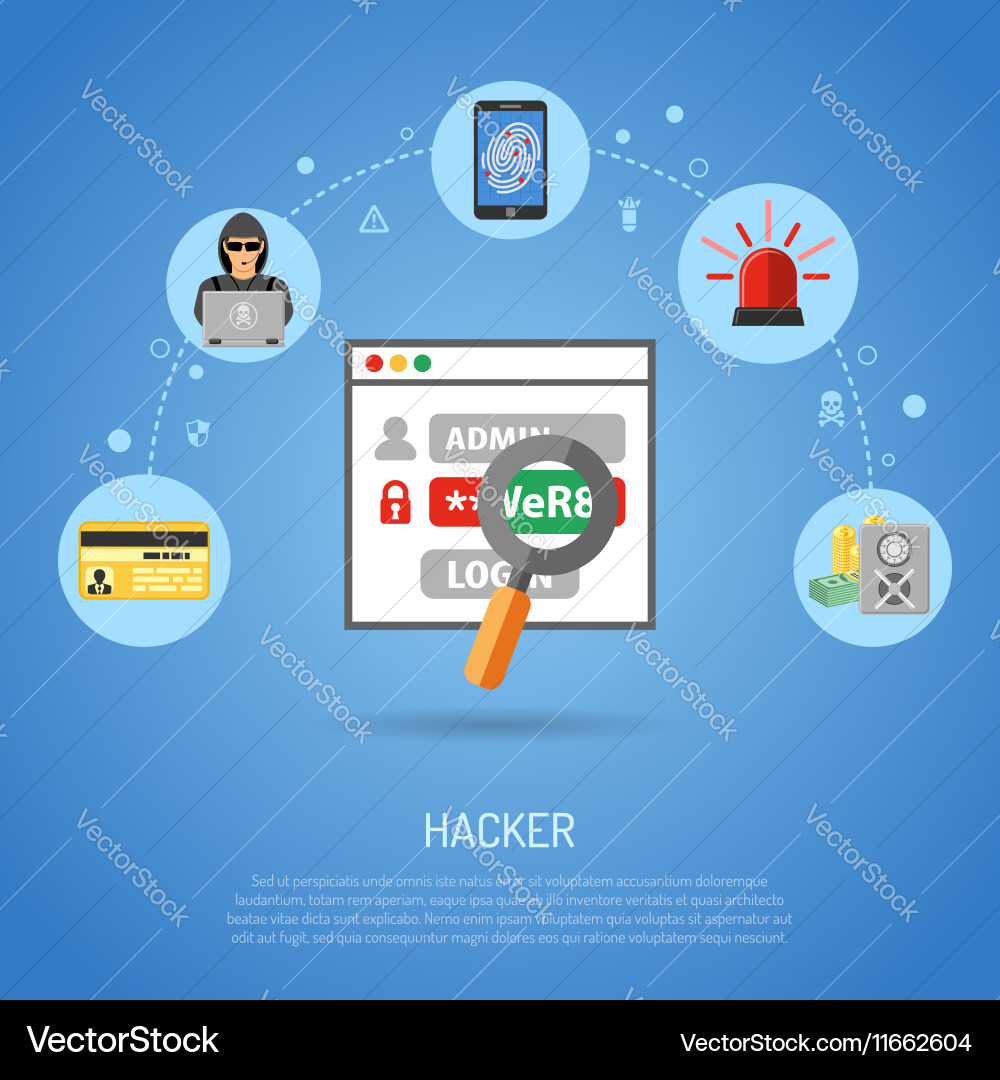 Cyber crime concept with hacker vector image