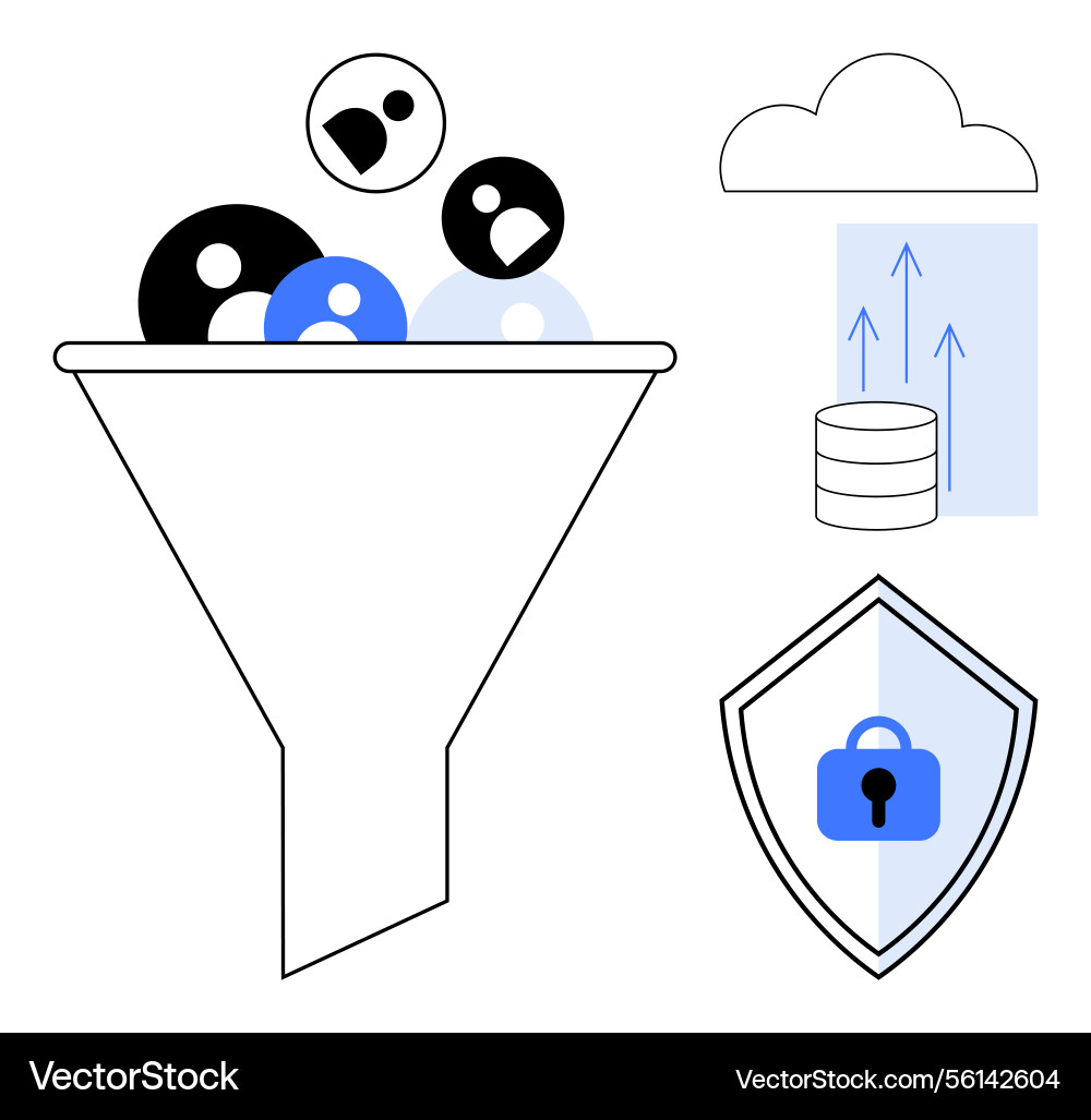 Data funnel process with user profiles cloud Data funnel process with user profiles cloud Vector Image