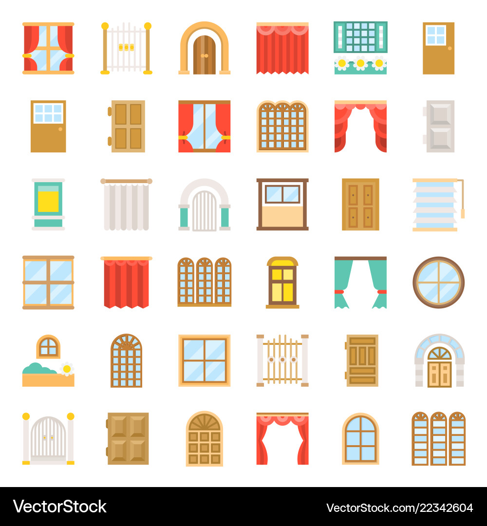 Modern vintage door and window icon set flat Vector Image