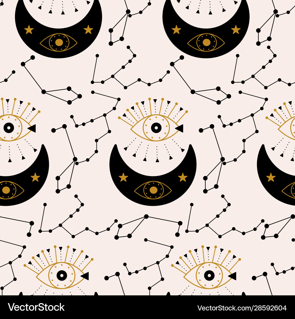 Moon and eye in a seamless pattern design Vector Image
