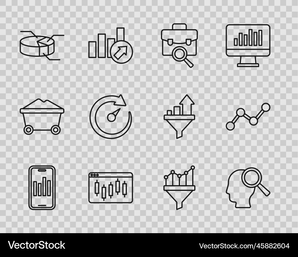 Set line mobile with graph search people work Set line mobile with graph search people work vector image