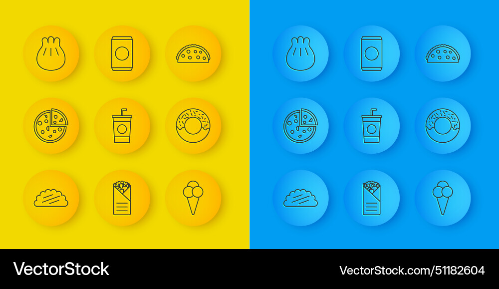 Set line taco with tortilla pizza paper glass Set line taco with tortilla pizza paper glass vector image