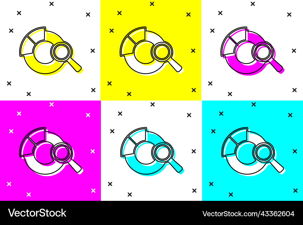 Set magnifying glass and data analysis icon Vector Image