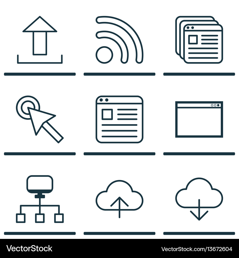 Set of 9 internet icons includes save data wifi Set of 9 internet icons includes save data wifi vector image