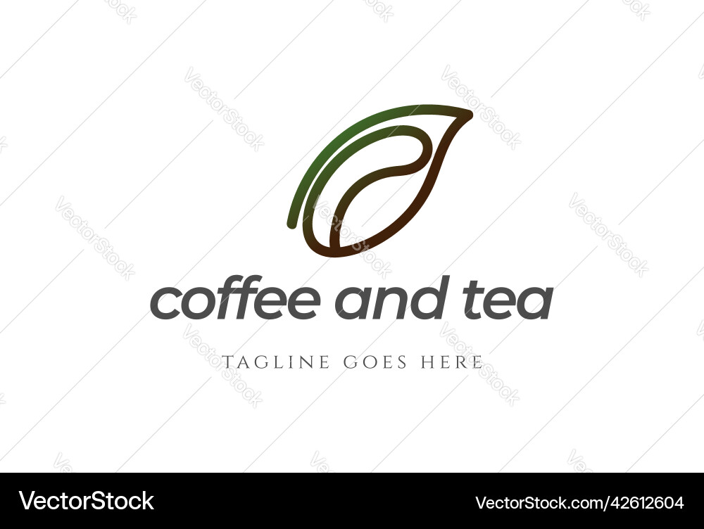 Simple minimalist tea leaf with coffee bean Simple minimalist tea leaf with coffee bean vector image