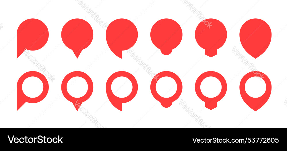 A set of red circular and pin-shaped map A set of red circular and pin-shaped map vector image