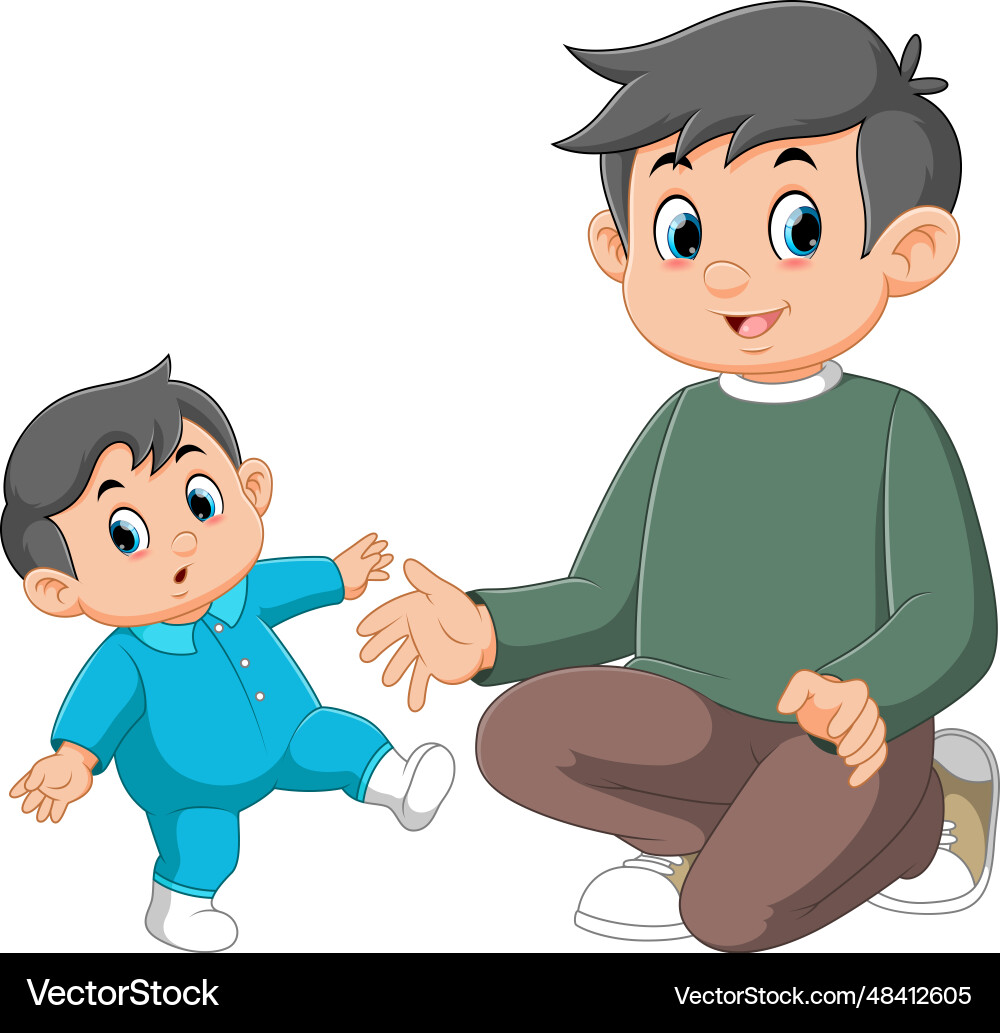Baby taking first steps to her father Royalty Free Vector
