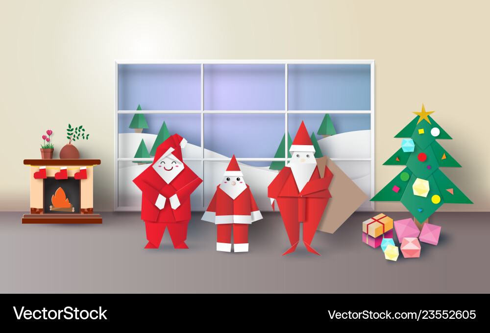 Christmas room interior with santa family Christmas room interior with santa family vector image
