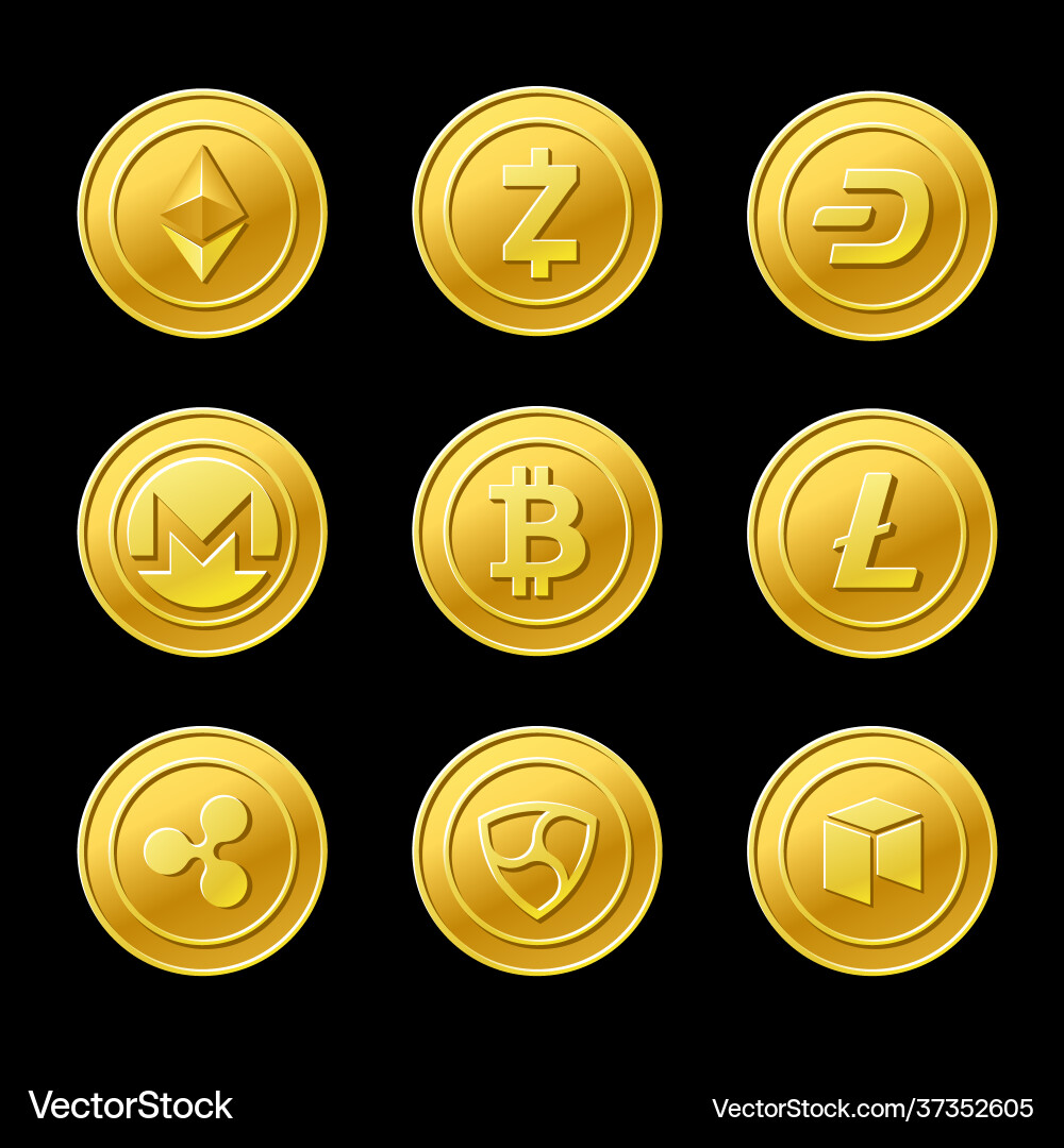 Crypto Coins Set - Bitcoin, Ethereum, XRP vector image