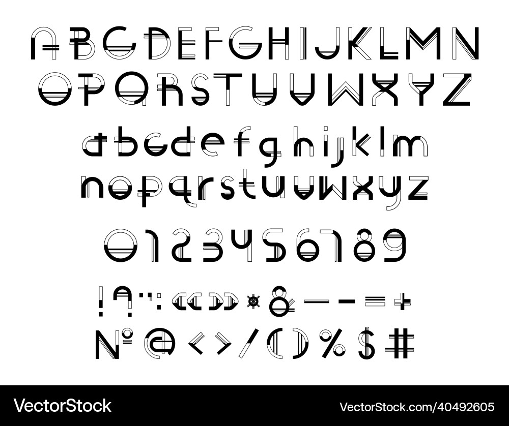Linear-filled geometric font Linear-filled geometric font vector image