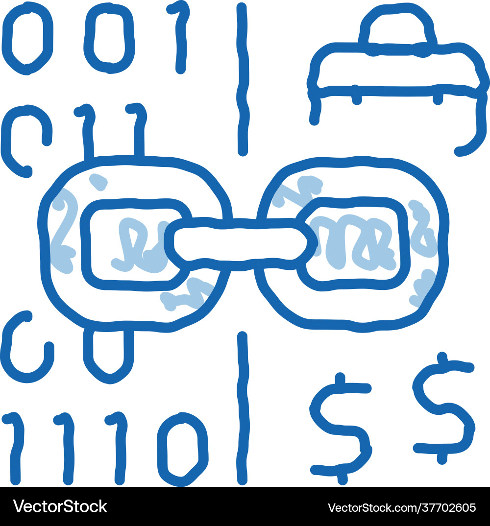 Linking binary code to money doodle icon hand Linking binary code to money doodle icon hand vector image
