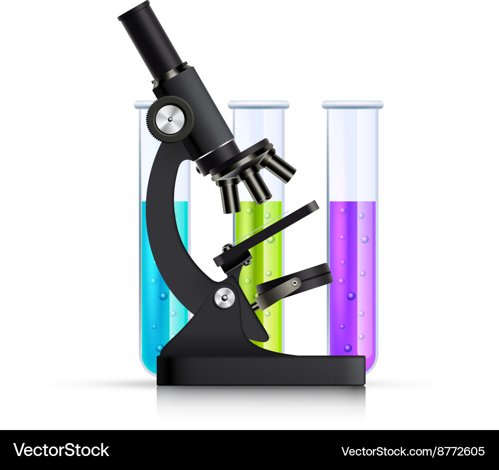 Microscope with test tubes realistic image vector image