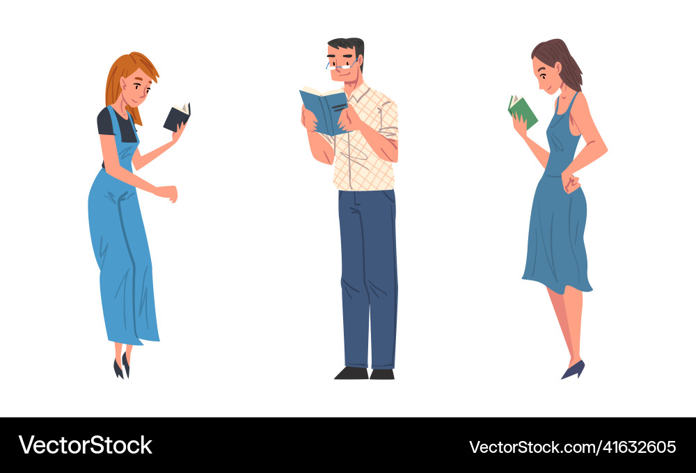 People enjoying literature and reading interesting People enjoying literature and reading interesting vector image