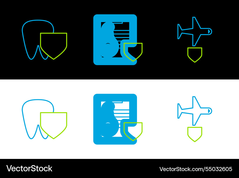 Set line plane with shield tooth and document key vector image