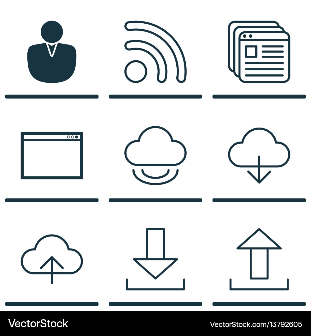 Set of 9 web icons includes virtual storage wifi Set of 9 web icons includes virtual storage wifi vector image