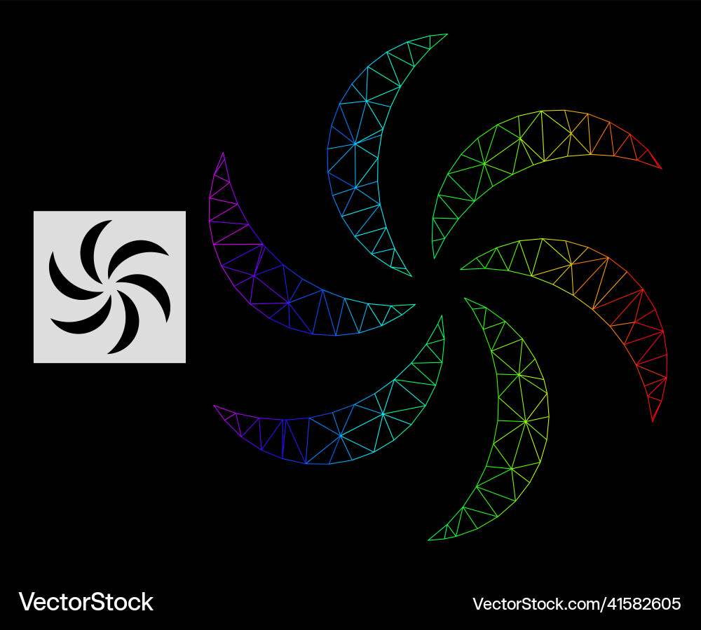 Spectrum gradient polygonal net turbine rotation Spectrum gradient polygonal net turbine rotation Vector Image