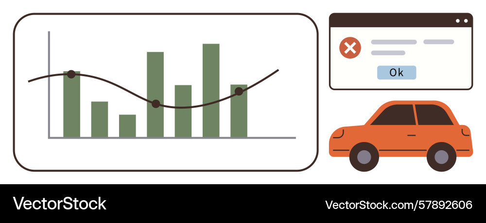 Analytics dashboard with error notification window vector image