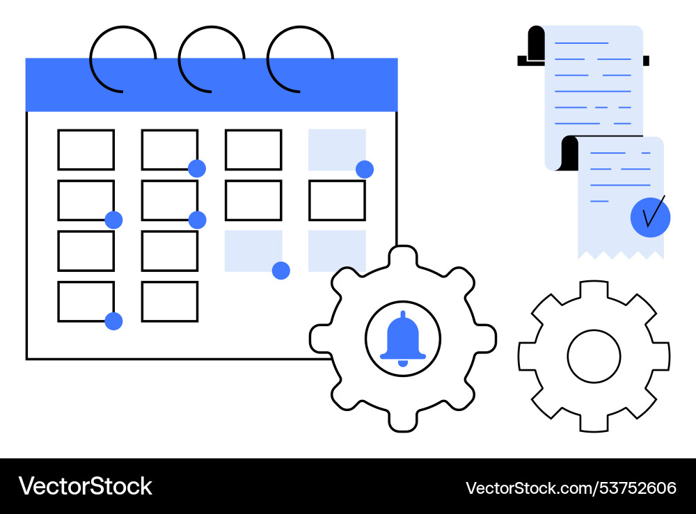 Calendar with task list and gear symbols Calendar with task list and gear symbols vector image