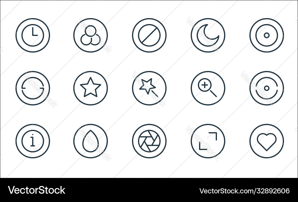 Camera line icons linear set quality Camera line icons linear set quality vector image