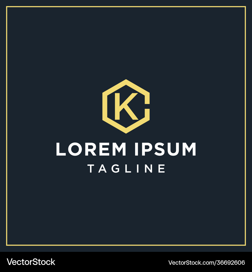 CK or KC Initial Hexagon Logo vector image