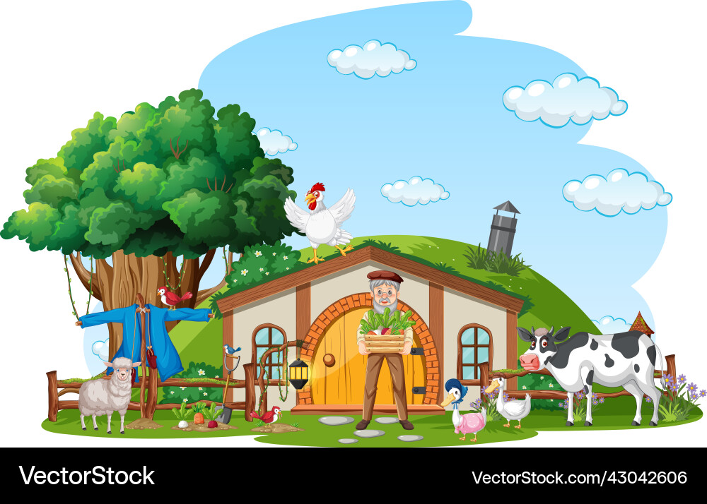 Farmer at the rural farm house Farmer at the rural farm house vector image