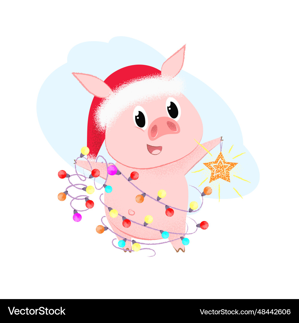 Happy piglet with string of lights Vector Image