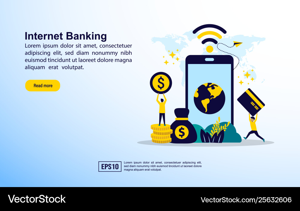 Internet banking concept with icon and character Vector Image