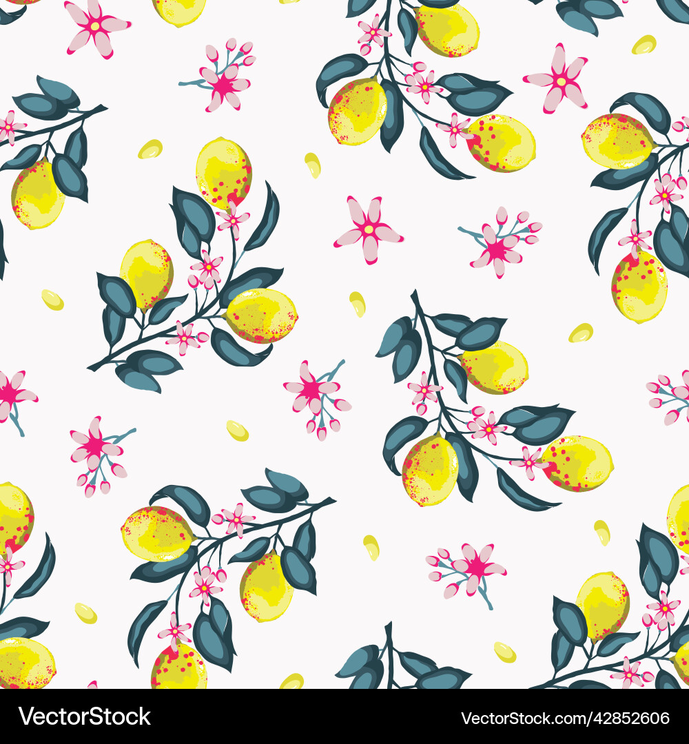 Lemon branches and flowers seamless pattern – Royalty-Free Vector ...