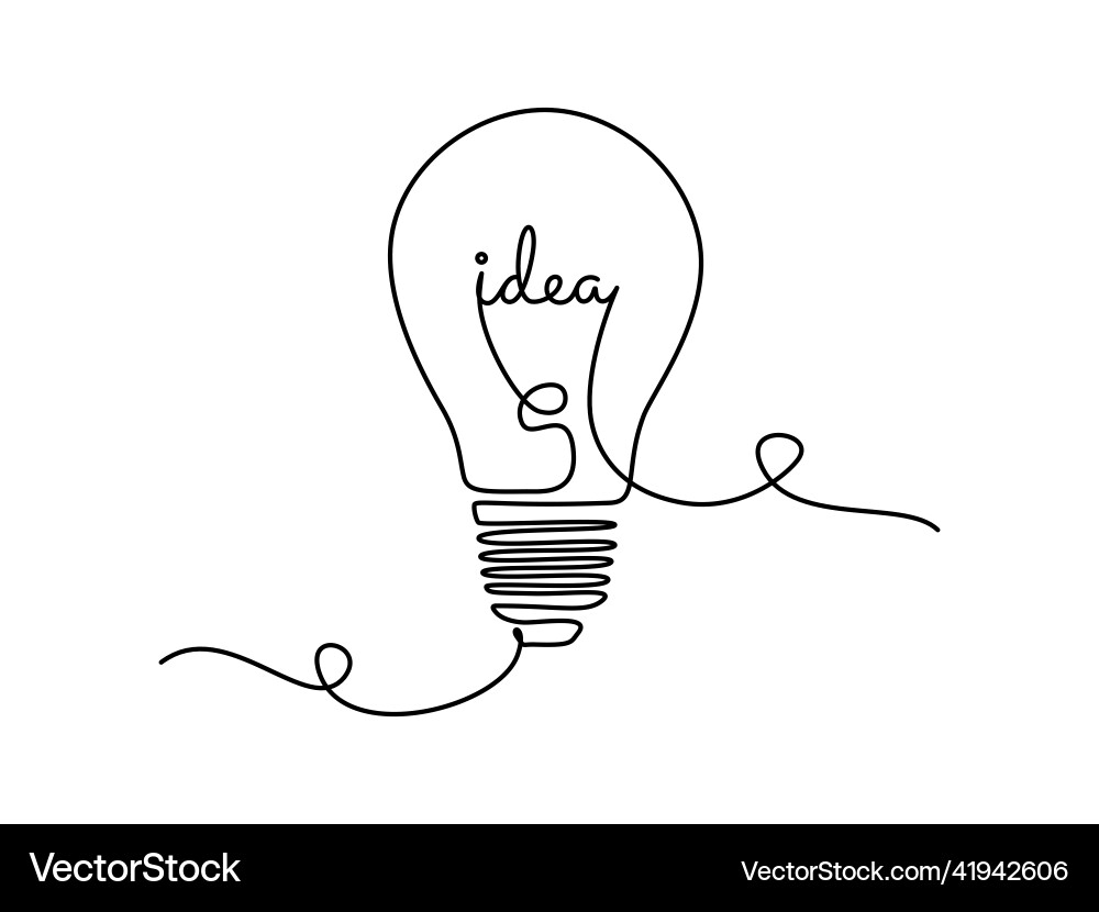 Light bulb with idea in one continuous line Light bulb with idea in one continuous line vector image