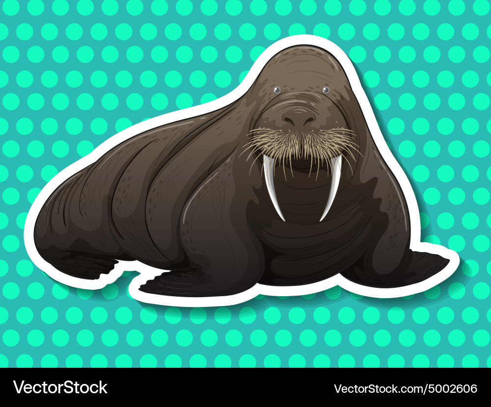 Magnificent Walrus on Blue Polka Dot Background Vector Image