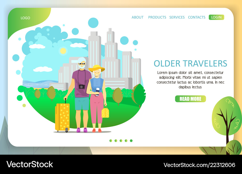Older travelers landing page website Older travelers landing page website vector image