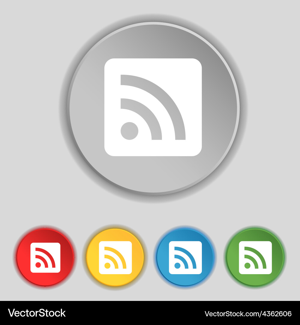 Rss feed icon sign symbol on five flat buttons vector image
