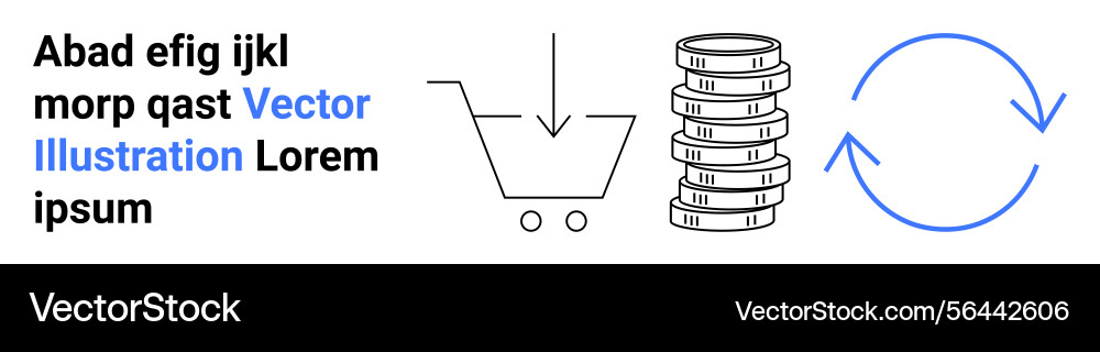 Shopping cart coin stack and circular arrows Vector Image