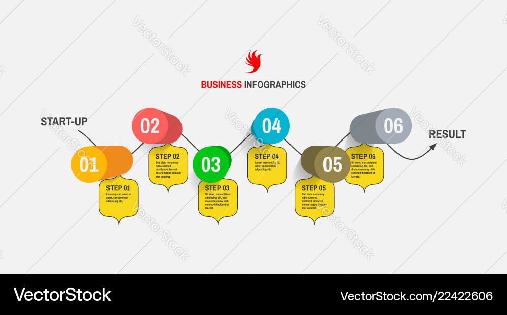 Startup Infografikvorlage mit sechs Schritten Startup Infografikvorlage mit sechs Schritten vektorbild