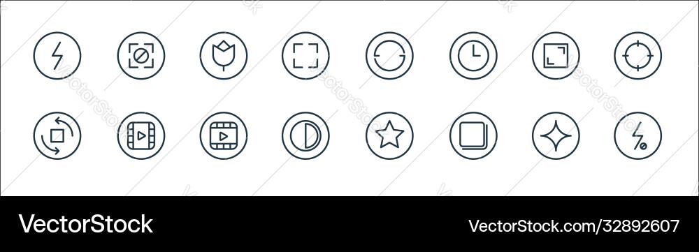 Camera line icons linear set quality Camera line icons linear set quality vector image