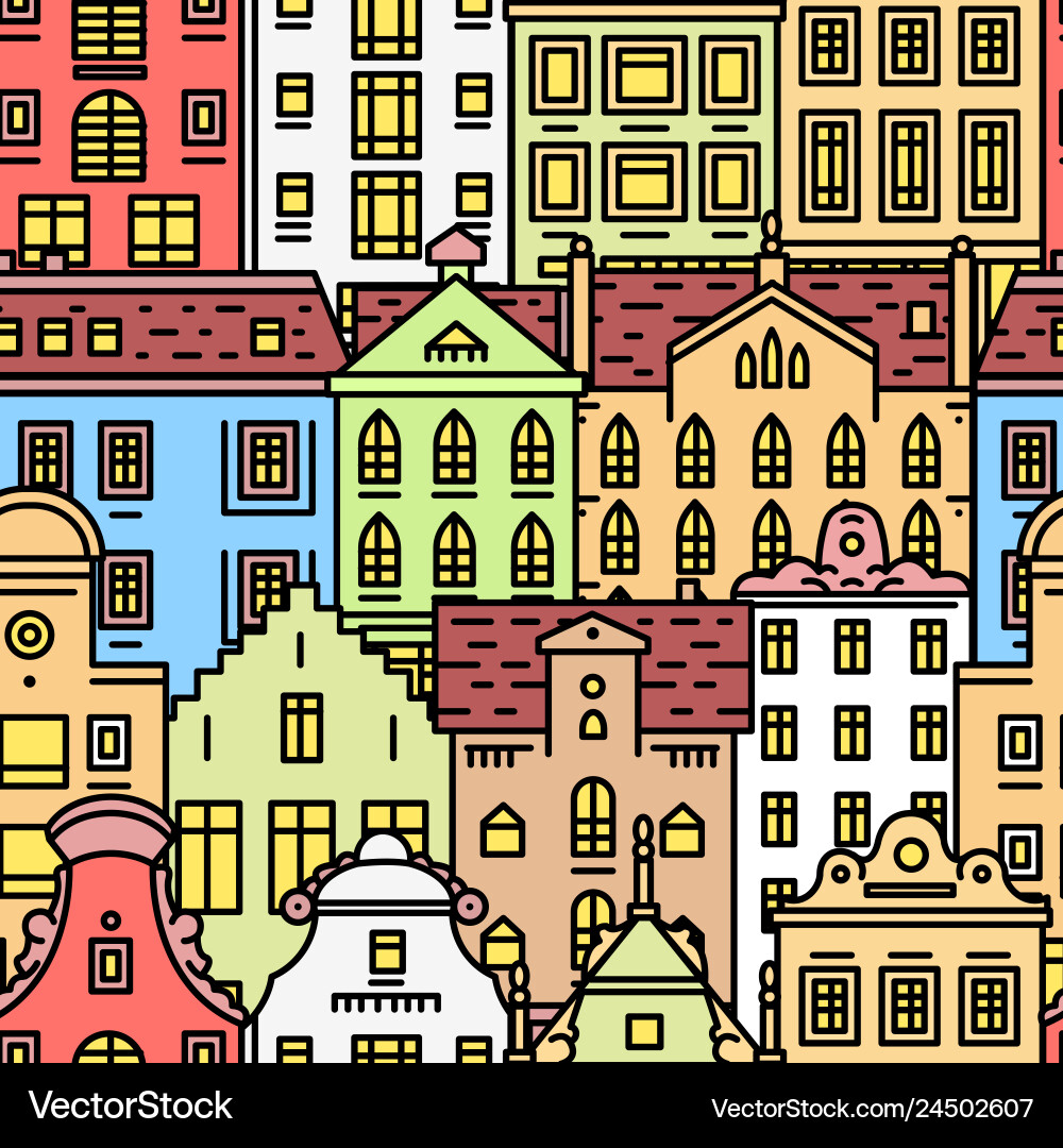 Europe house or apartments seamless pattern cute Europe house or apartments seamless pattern cute vector image