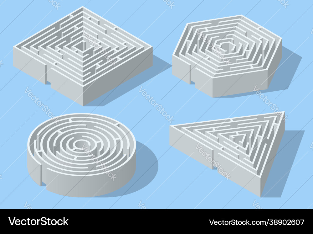 Isometric set mazes in form a square vector image
