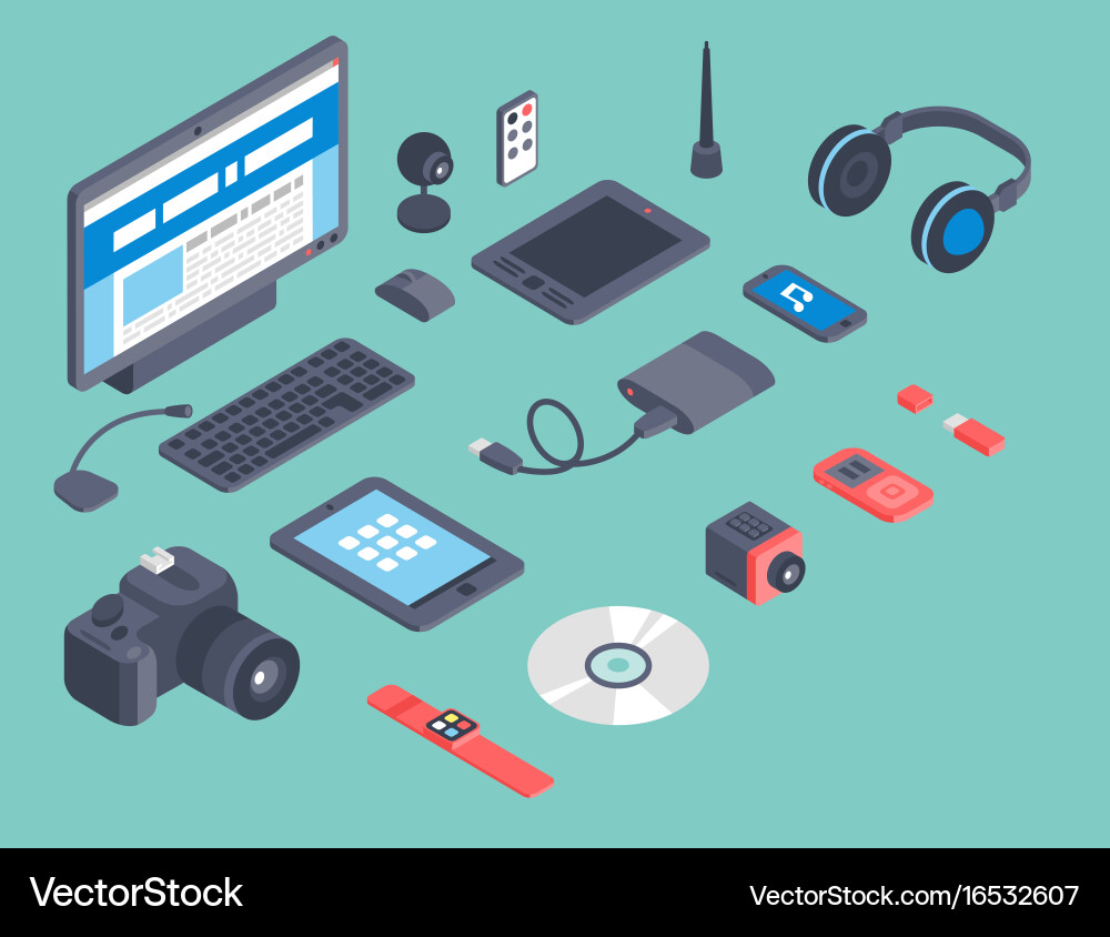 Set of isometric computer devices icons Vector Image