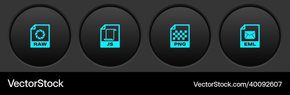 Set raw file document js png and eml icon vector image