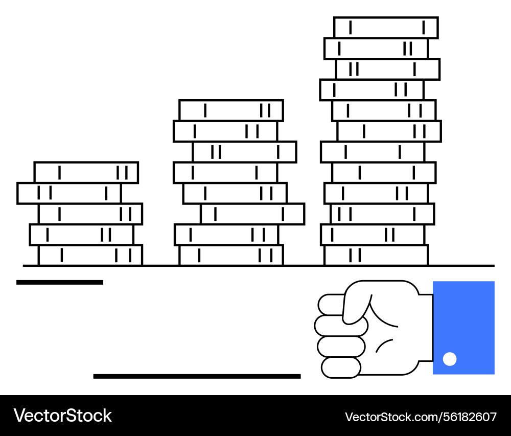 Stacked coin columns and fist gesture representing Stacked coin columns and fist gesture representing Vector Image