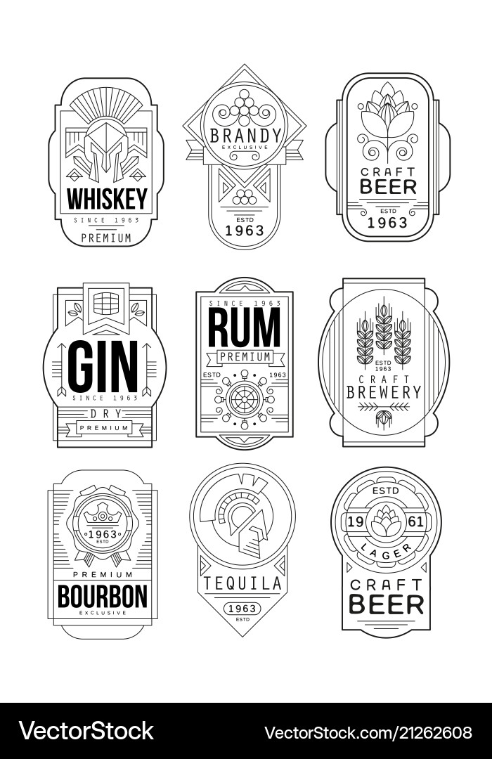 Alcohol labels set retro industry vector image