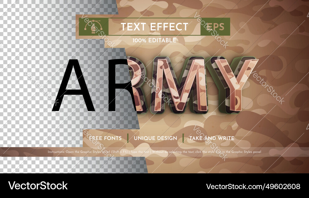 Army - editable text effect font style Army - editable text effect font style Vector Image