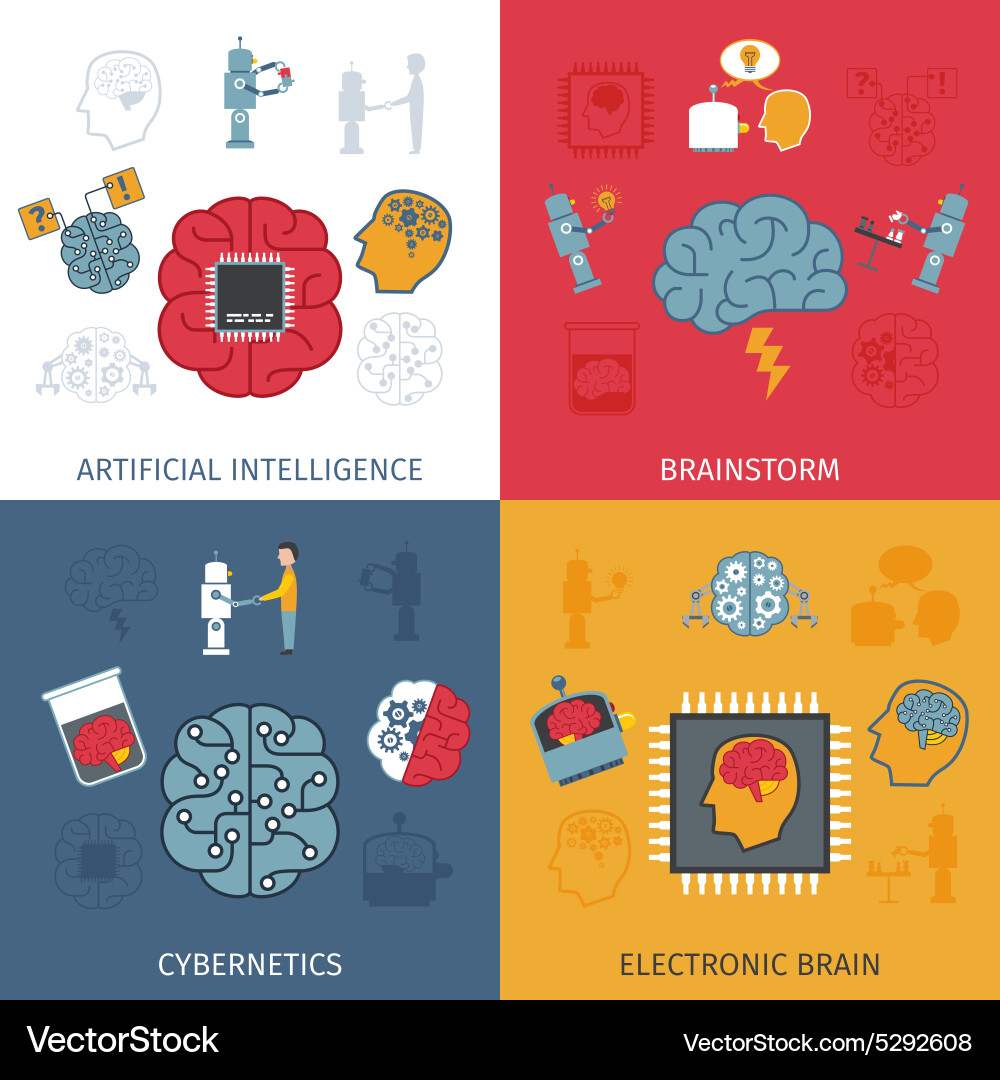 Artificial intelligence flat set Royalty Free Vector Image