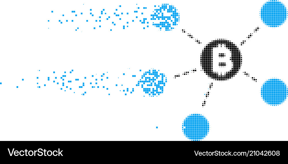 Bitcoin net structure destructed pixel icon Bitcoin net structure destructed pixel icon vector image