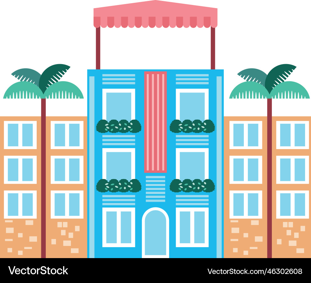 Building with palms flat Vector Image