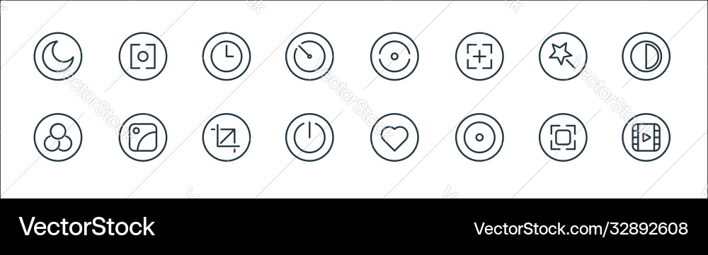 Camera line icons linear set quality Camera line icons linear set quality vector image