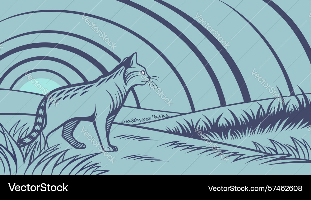 Cat in dynamic motion tunnel abstract art design vector image